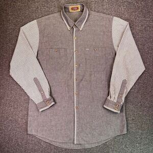 T.O. Pride Shirt Mens Large Gray Chambray Button Down Striped Western Cowboy